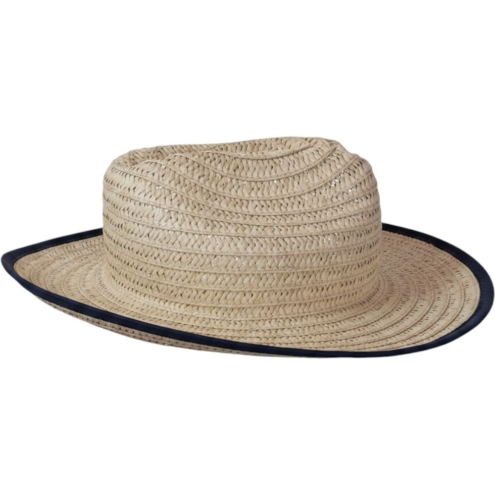 Toddler Boys Straw Fedora Sun Hat Navy Blue Whale Print Trim 12M RN167639